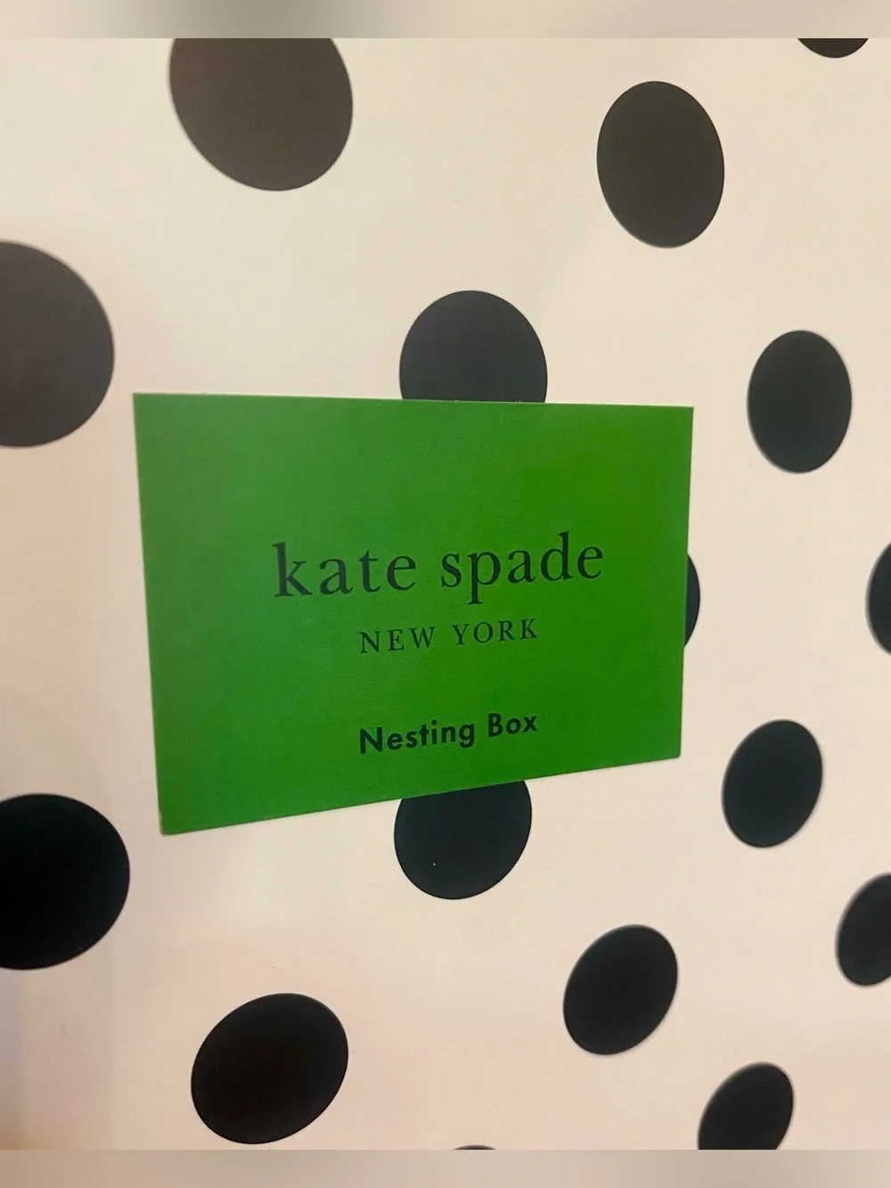 Kate Spade Black & White Polka Dot Nesting Storage Box, Gold Trim, Floral Inside